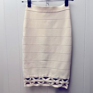 Bebe High Waisted Bandage Bodycon Skirt Cream S/P